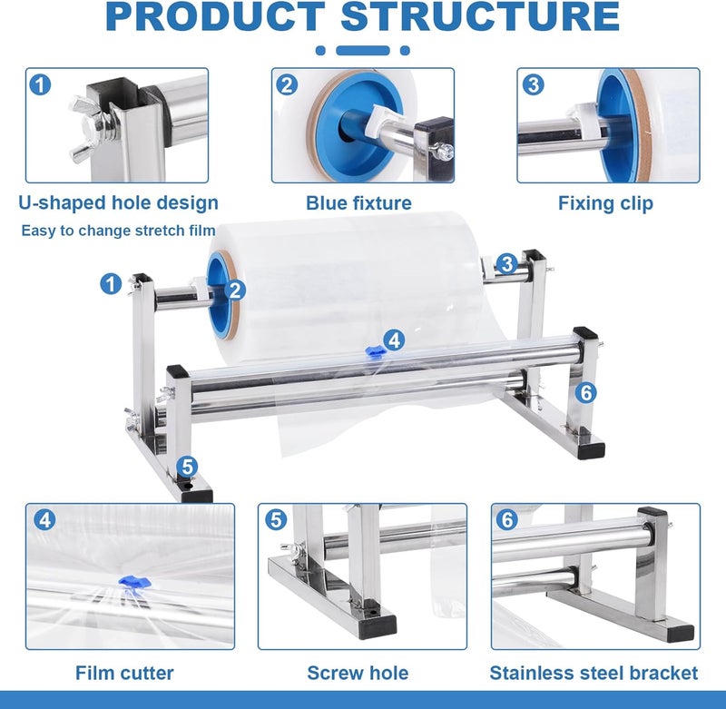 Consfly Stretch Film Wrap Dispenser with Cutter, 13.78 inch Table Stretch Film Wrapping Machine, Manual Stainless Steel Industrial Commercial Packing Machine - Image 2
